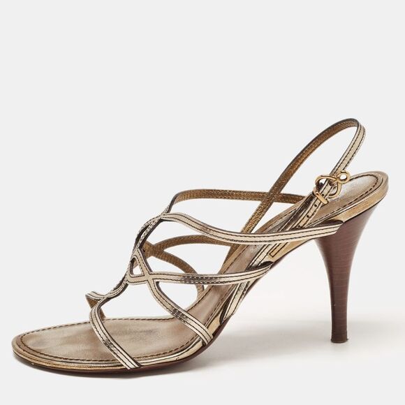 Louis Vuitton Metallic Leather Strappy Sandals Size 37.5 - Picture 1 of 4